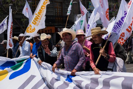 Foto de MÉXICO, Ciudad de México: Cientos de personas marchan por la Ciudad de México el 11 de abril de 2016, al día siguiente del aniversario de la muerte del revolucionario Emiliano Zapata, para llamar la atención sobre los deseos de varias comunidades indígenas - Imagen libre de derechos