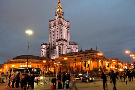 Photo for Warsaw At Night. City With Modern And Ancient Buildings - Royalty Free Image