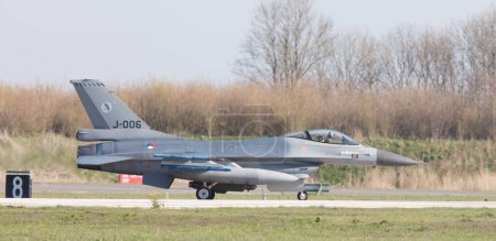 Photo for LEEUWARDEN, NETHERLANDS - APRIL 11, 2016: A dutch F-16 on the ground - Royalty Free Image