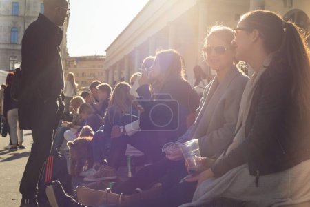 Photo for People enjoing outdoor street food festival in Ljubljana, Slovenia - Royalty Free Image