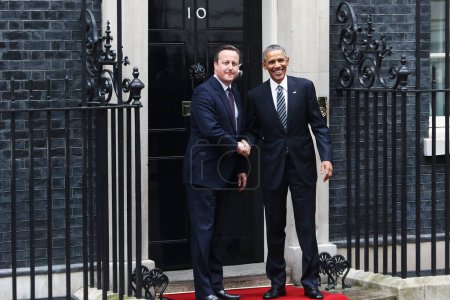 Photo for United Kingdom, London - April 22, 2016: President Barack Obama greets British Prime Minister David Cameron - Royalty Free Image