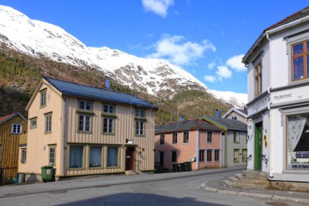 Photo for Sjogata in Mosjoen consists of Northern Norway's longest row of wooden houses and piers from the 19th century, and is one of the city's most famous sights - Royalty Free Image