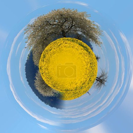 Photo for 3 d illustration. a yellow planet earth and a tree - Royalty Free Image
