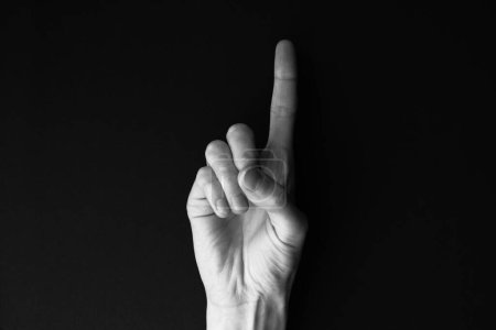 Photo for Hand gestures. black background with human hands. - Royalty Free Image
