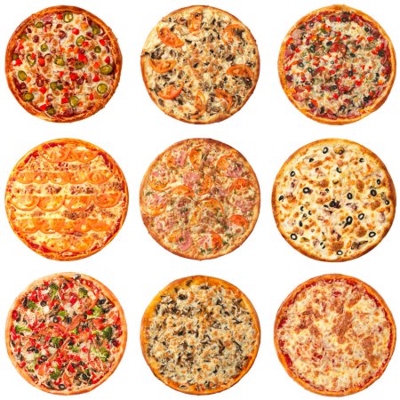 Photo for Set of different pizzas isolated on white background - Royalty Free Image