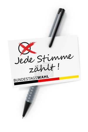 Photo for Bundestagswahl Jede Stimme zahlt - card with pen on white background - Royalty Free Image