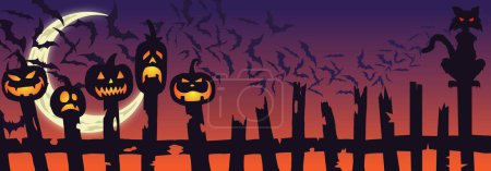 Téléchargez les photos : Carte halloween spjjky aux citrouilles et chauves-souris - en image libre de droit