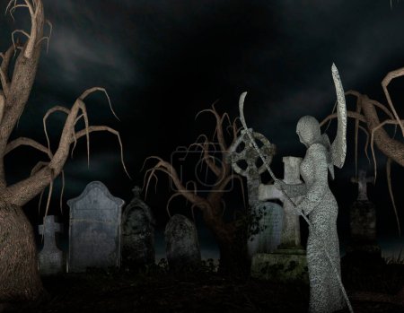 Photo for Angel of Death in a spooky cemetery - Royalty Free Image