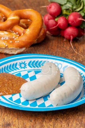 Photo for Bavarian white sausages with pretzel - Royalty Free Image