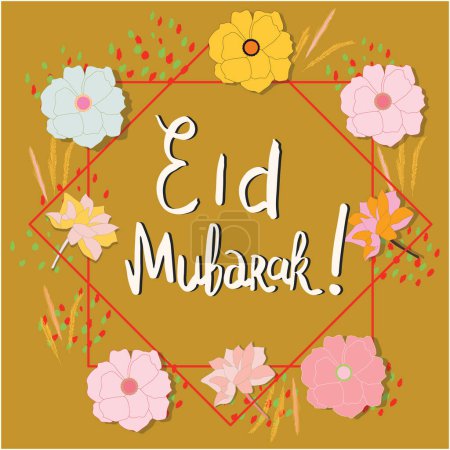 Photo for Phrase Eid Mubarak with floral frame. - Royalty Free Image
