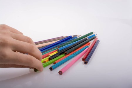 Photo for Hand holding pencils on white background - Royalty Free Image