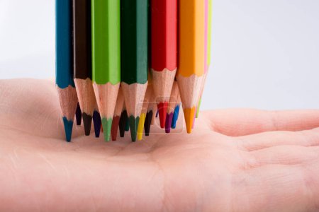 Téléchargez les photos : Crayons de maintien des mains gros plan - en image libre de droit