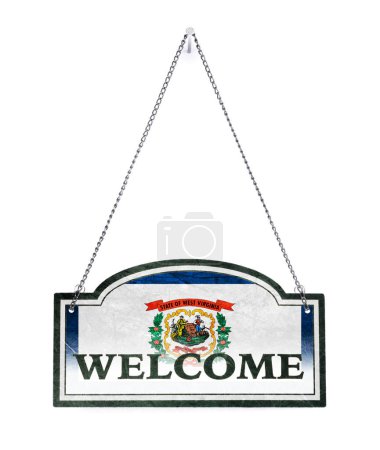Photo for XXXX welcomes you! Old metal sign isolated on white background - Royalty Free Image