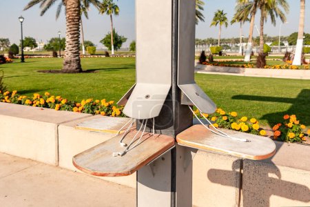 Photo for USB charging in a public place in Doha, the capital of Qatar - Royalty Free Image