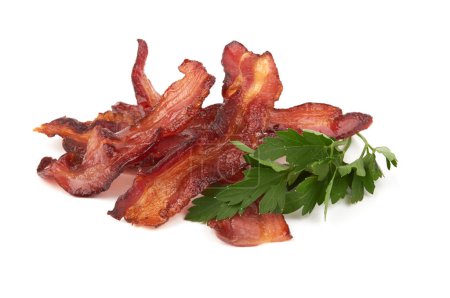 Photo for Cooked slices of bacon isolated on white background - Royalty Free Image