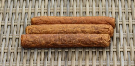 Photo for Frikandel, a traditional Dutch snack, a sort of minced meat hot dog - Royalty Free Image