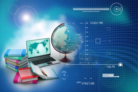 Photo for Education concept, laptop, books and globe - Royalty Free Image
