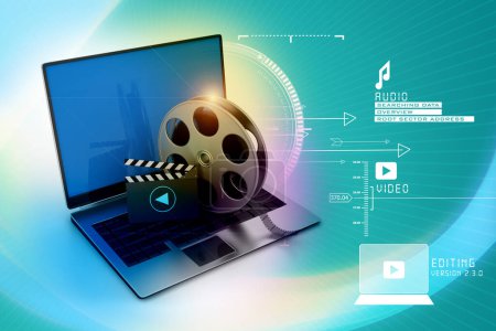 Photo for Laptop with reel, cinema concept - Royalty Free Image