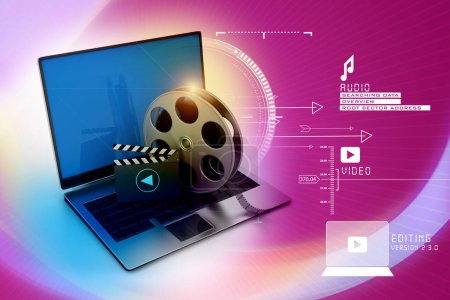 Photo for Laptop with reel, cinema concept - Royalty Free Image