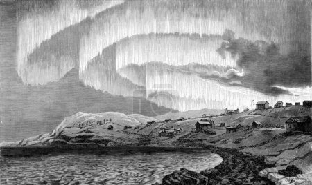 Téléchargez les photos : Aurore boreale observe le 21 janvier 1839 à Bossekop, gravure vintage - en image libre de droit