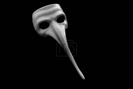 Foto de Máscara con la nariz larga se aísla sobre fondo negro - Imagen libre de derechos