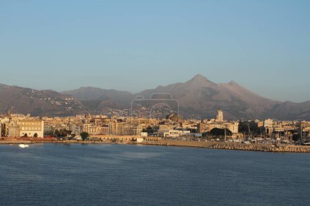 Photo for Palermo, Italy - June 29, 2016: View from the sea of the city of Palermo - Royalty Free Image