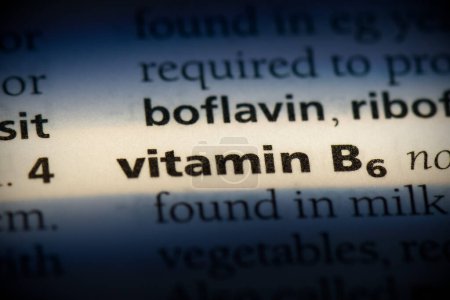 Foto de Vitamina b6 palabra, resaltado en el diccionario, vista de cerca - Imagen libre de derechos
