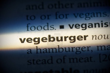 Téléchargez les photos : Vegeburger mot, surligné dans le dictionnaire, vue de près - en image libre de droit