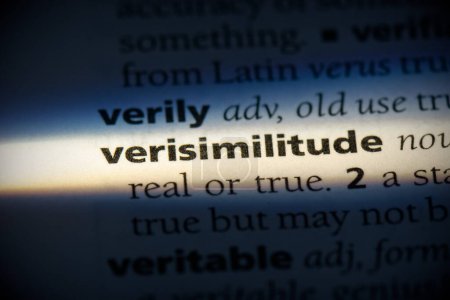 Photo for Verisimilitude word, highlighted in dictionary, close up view - Royalty Free Image