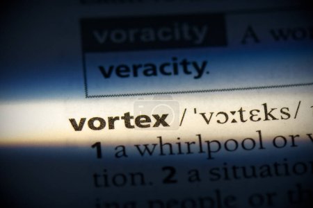 Foto de Palabra vortex, resaltado en el diccionario, vista de cerca - Imagen libre de derechos