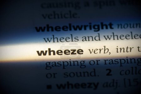 Foto de Wheeze word, resaltado en el diccionario, vista de cerca - Imagen libre de derechos