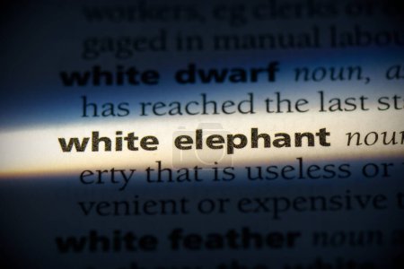 Photo for White elephant word, highlighted in dictionary, close up view - Royalty Free Image