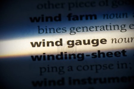 Foto de Palabra medidor de viento, resaltado en el diccionario, vista de cerca - Imagen libre de derechos