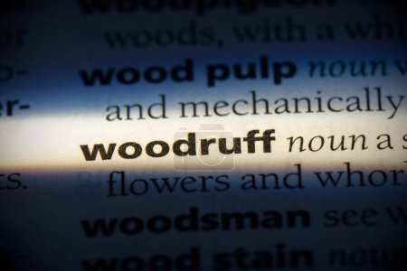 Foto de Woodruff palabra, resaltado en el diccionario, vista de cerca - Imagen libre de derechos