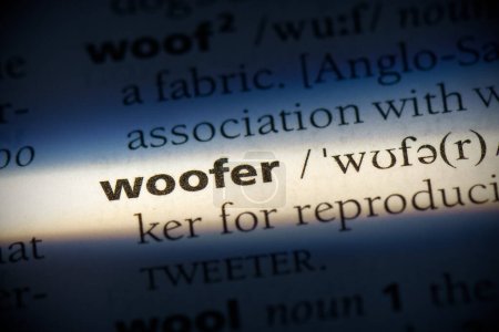 Téléchargez les photos : Woofer word, surligné dans le dictionnaire, vue rapprochée - en image libre de droit