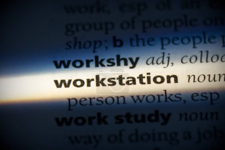 Photo for Workstation word, highlighted in dictionary, close up view - Royalty Free Image