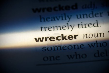 Photo for Wrecker word, highlighted in dictionary, close up view - Royalty Free Image