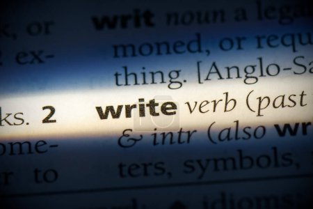Foto de Escribir palabra, resaltado en el diccionario, vista de cerca - Imagen libre de derechos