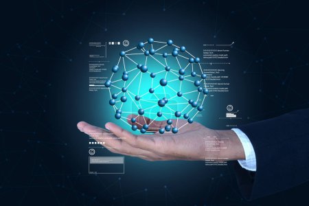 Photo for Man showing molecules on his hand - Royalty Free Image