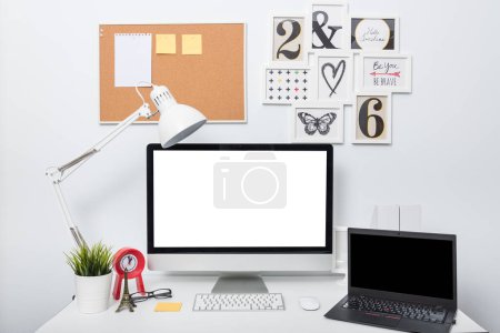 Photo for Modern home office with computer monitor - Royalty Free Image