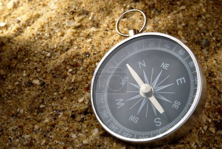 Photo for Compass on sand  close up - Royalty Free Image