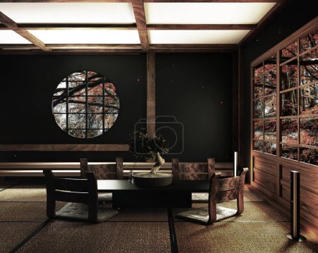 Téléchargez les photos : Iinterior design, salon moderne avec lampe sabre katana de table, illustration 3d - en image libre de droit