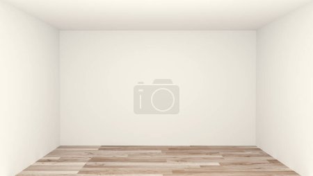 Téléchargez les photos : Chambre vide, salle blanche, plancher de bois fond mural blanc. Tendance 3D - en image libre de droit