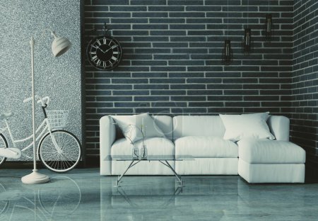 Photo for Loft style stone and brick wall modern interior decoration empty - Royalty Free Image