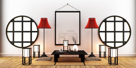 Téléchargez les photos : Room Design style japonais. rendu 3D - en image libre de droit