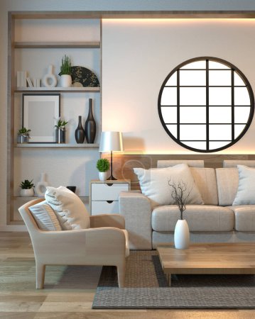Téléchargez les photos : Design intérieur minimal style zen avec canapé, fauteuil - en image libre de droit