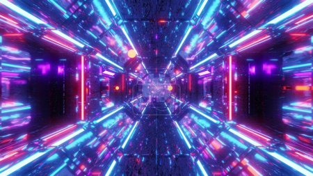 Foto de Futuristic sci-fi space tunnel corridor with glowing lights, 3d illustration visual background wallpaper - Imagen libre de derechos