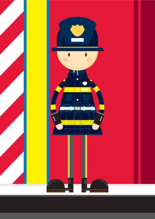 Téléchargez les photos : Mignon dessin animé pompier illustration - en image libre de droit