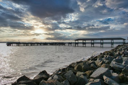 Photo for Winter Pier at sunset time - Royalty Free Image