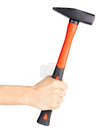 Photo for Hammer in hand on white background - Royalty Free Image